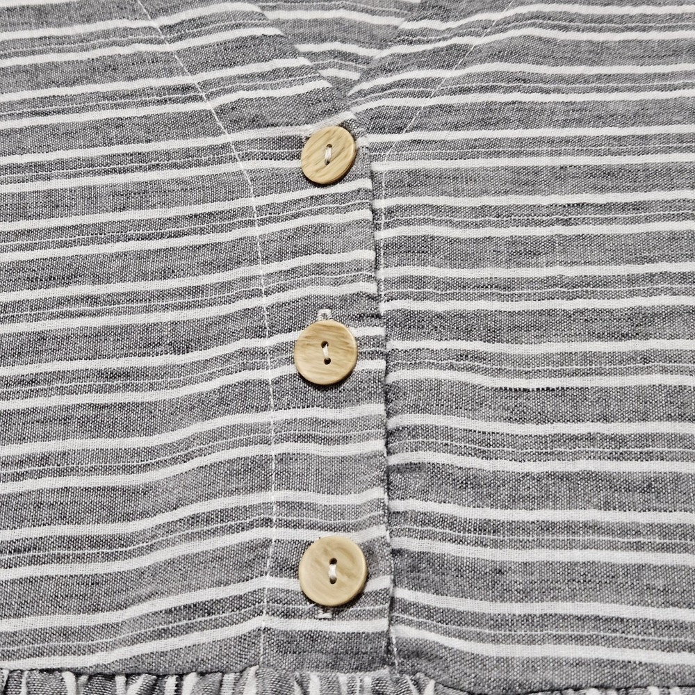 Espresso Shortsleeved A-line Dress Gray White Striped Pattern Button Sm Flaw - Picture 5 of 13
